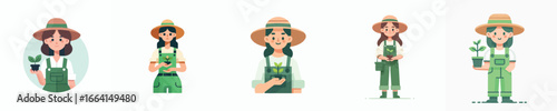 Minimalist Flat Design Artwork Depicting Girl with Plants and Nature