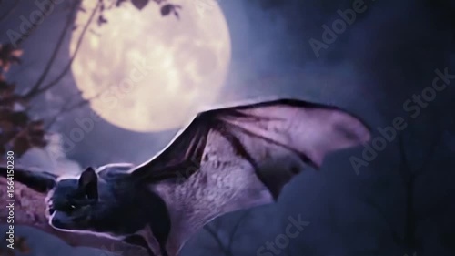 Night Flight: Bat Soaring Under the Moon