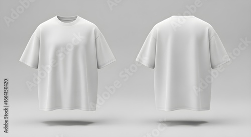 Blank White T-Shirts Front and Back View Isolated on Grey Background