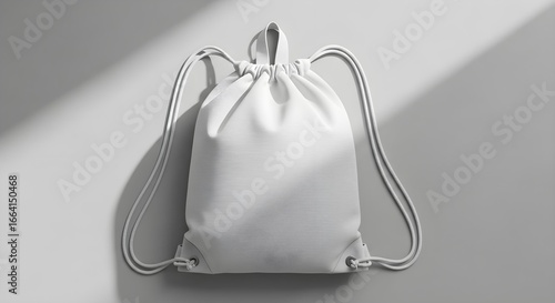 Minimalist White Drawstring Bag with Shadow Play