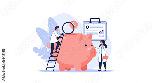 Doctors analyze financial health and piggy bank savings for better healthcare funding strategies