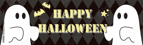 フレーム　ハロウィン　秋　おばけ　ゴースト　コウモリ　ダイヤ柄　かわいい　飾り　壁紙　背景　イラスト