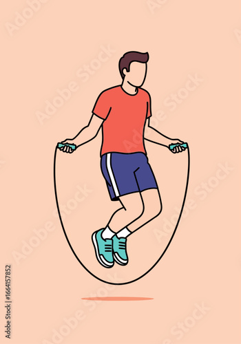 Man jumping rope, fitness exercise, active lifestyle, simple line art illustration.