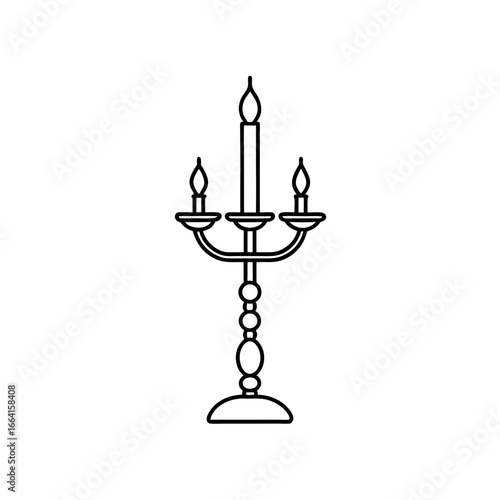 Illustration of a candelabra with three burning candles lit up on transparent background