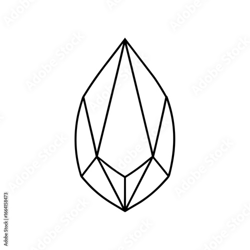 Geometric teardrop shape with interior angular line details on transparent background