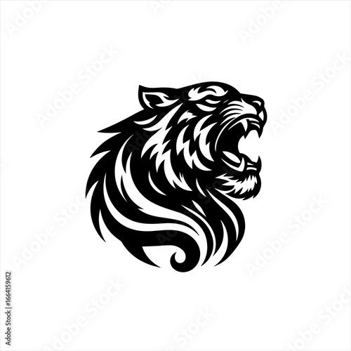 Wallpaper Mural Fierce black tiger head roaring with stylized mane Torontodigital.ca