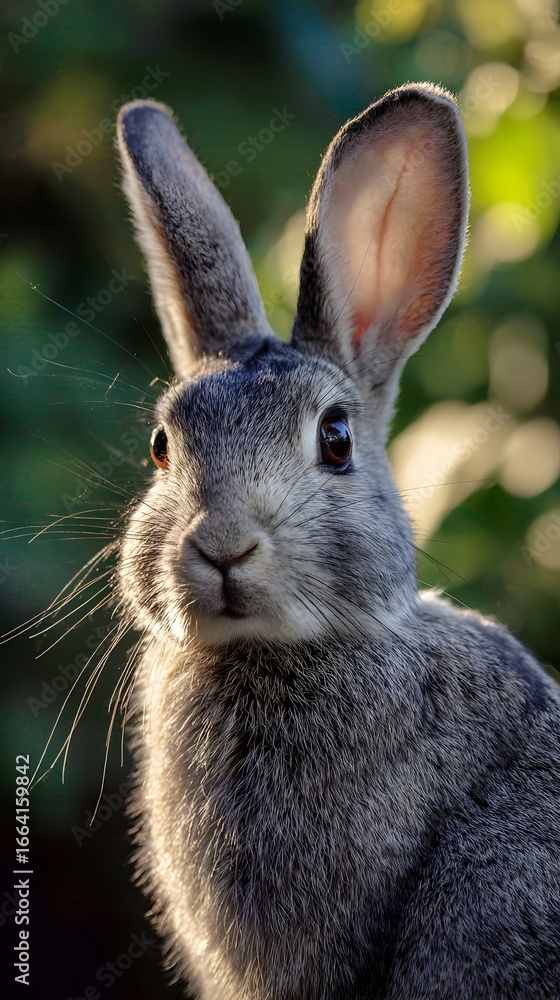 Fototapeta premium Adorable Wild Rabbit with Upright Ears in Warm Outdoor Setting perfect for wildlife photography, children's book illustrations, springtime nature campaigns and animal conservation visuals