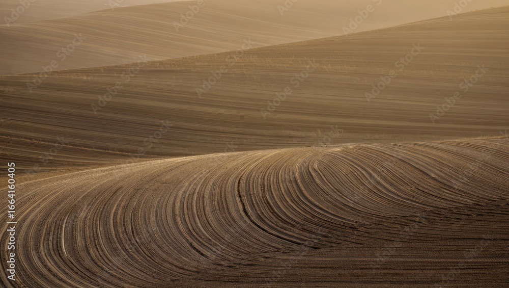 Naklejka premium Rolling Agricultural Fields at Sunset agriculture landscape