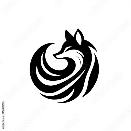 Stylized black fox logo design on white background