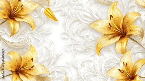 Seamless floral pattern with yellow lilies and decorative flowers for spring and summer design