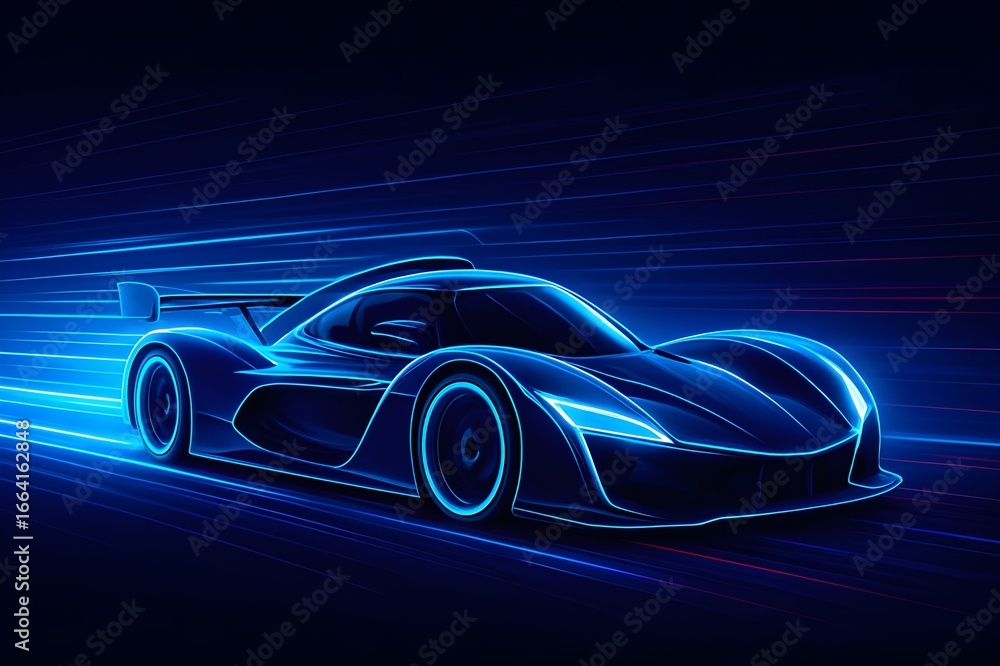 Obraz premium Futuristic Racing Car with Glowing Neon Speed Lines