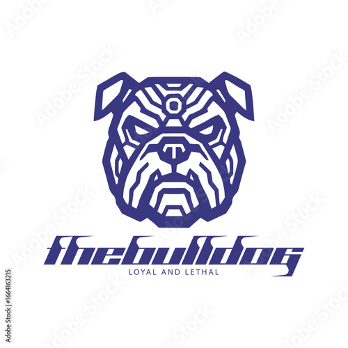 Bulldog robotic head logo design isolated on white background, generative ai