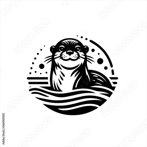Cute otter in water logo design