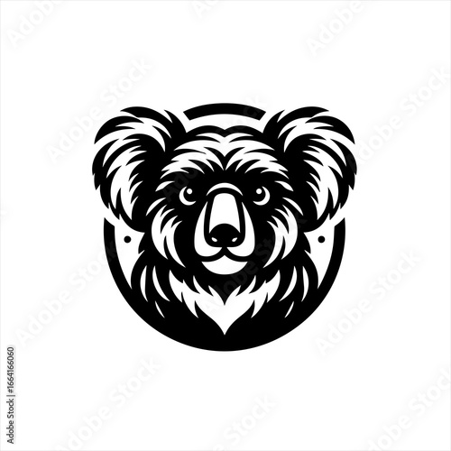 Stylized black and white koala face emblem