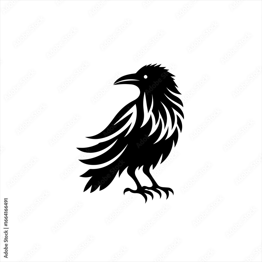Fototapeta premium Stylized black raven silhouette on white background