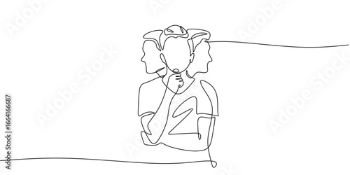 One Single Line Drawing of a Person with Three Faces for a Psychology Concept