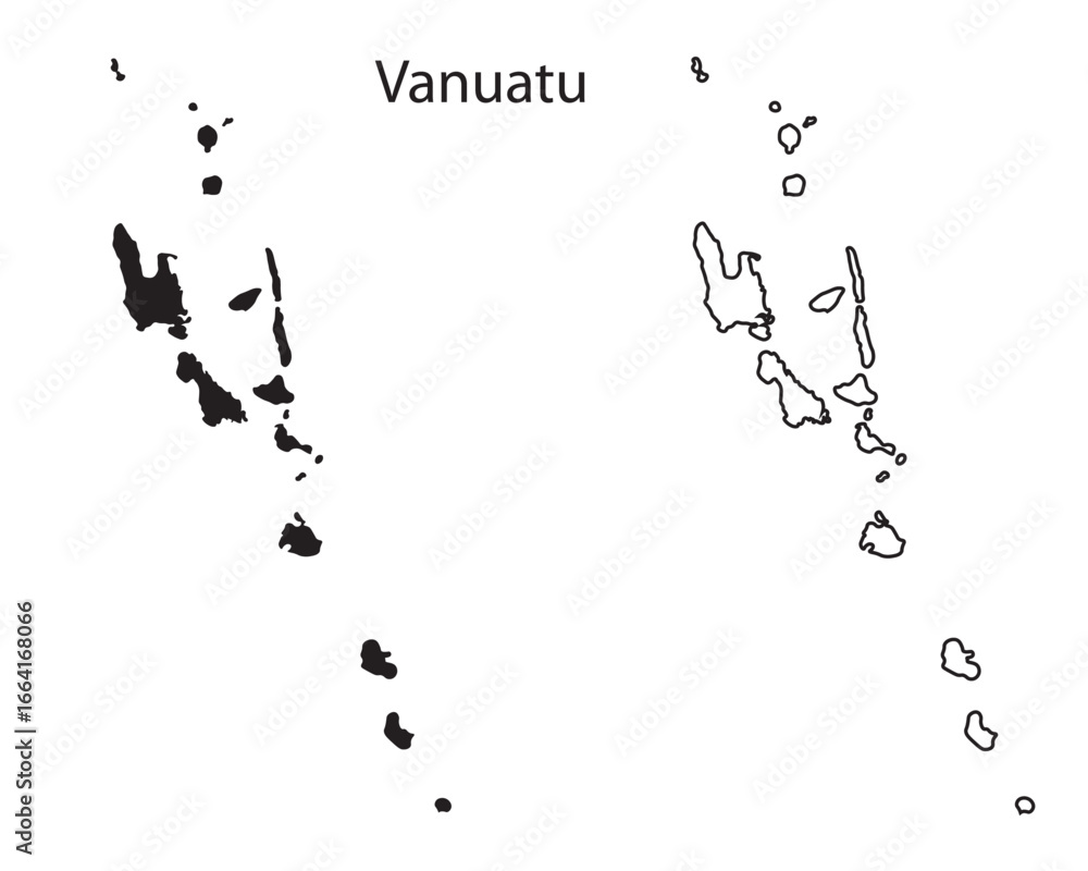 Vanuatu map silhouette vector illustration. Simple black outline of the country shape for travel and geography designs Vanuatu map silhouette vector illustration. Simple black outline of the country shape for travel and geography designs