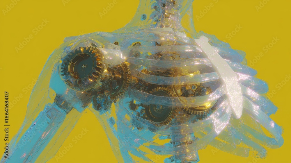 Obraz premium Transparent Human Anatomy with Visible Gears and Mechanics