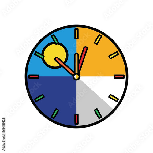 four seasons clock showing time change day and night transitions representing time management deadline efficiency and project scheduling.