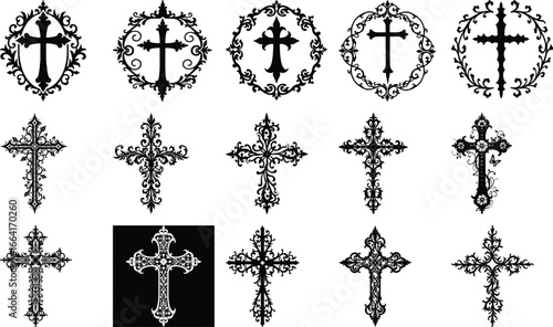  Christian art, cross vector, hand and cross, crucifix tattoo, spiritual design symbol, bible art,  vector bundle