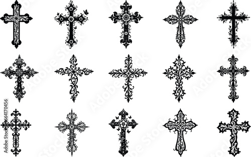  Christian art, cross vector, hand and cross, crucifix tattoo, spiritual design symbol, bible art,  vector bundle