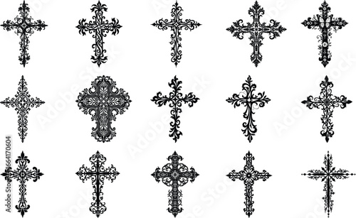  Christian art, cross vector, hand and cross, crucifix tattoo, spiritual design symbol, bible art,  vector bundle