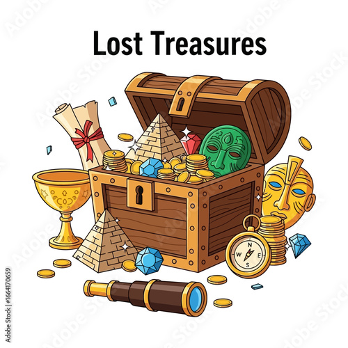 lost treasure chest overflowing with gold coins ancient artifacts and jewels a pirates hoard illustrating adventure mystery and historical riches perfect for historical fiction covers