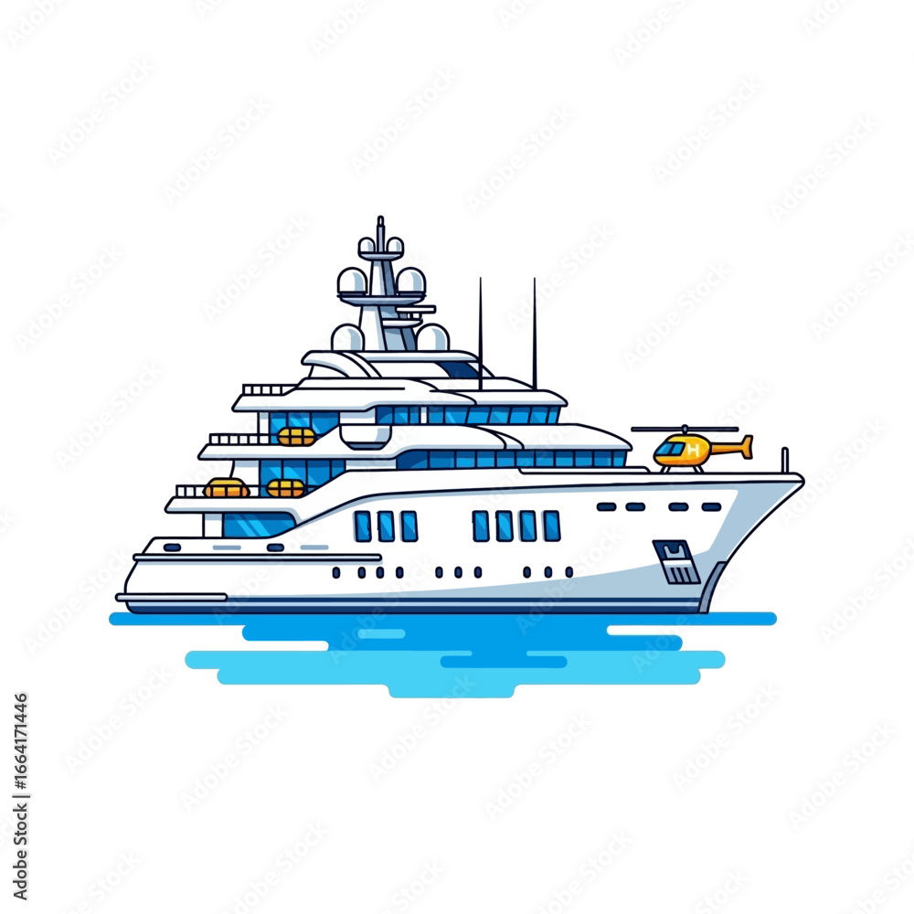 Obraz premium luxury yacht with helicopter a sleek superyacht cruises the azure waters with a yellow helicopter showcasing wealth and maritime luxury travel perfect for tourism ads.