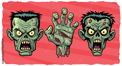 Zombie Heads and Hand Illustration