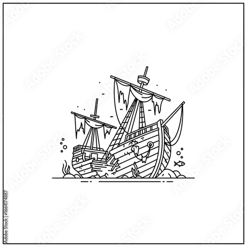 shipwreck underwater on the seabed with marine life a sunken vessel depicting maritime history exploration and the mysteries of the deep sea