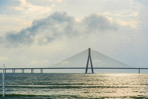 The Bandra Worli Sea link on the eve of Independence Day, Mumbai, Maharashtra, India.