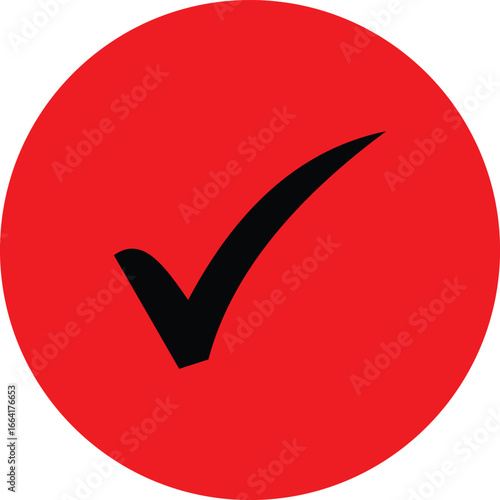 Simple red circle with black checkmark symbol for approval and success vector