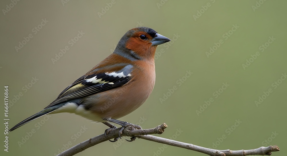 Obraz premium Male Common Chaffinch bird perched on a small tree branch.
