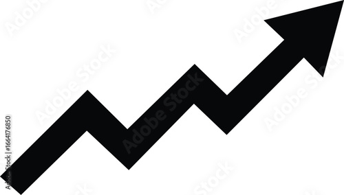 Black zigzag arrow pointing upward symbolizing growth progress success financial trends and upward movement vector