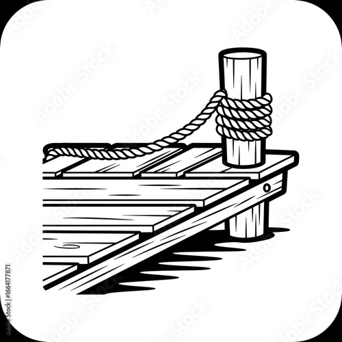 wooden pier illustration a peaceful dock scene featuring a rope tied to a piling on a sunny day ideal for nautical themed designs and vacation promotions