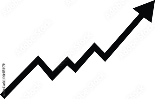 Black upward trend arrow chart symbol demonstrating growth and progress visually vector