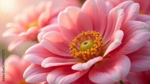 Close up shot of pink and yellow flowers