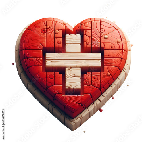 Red heart with wooden 