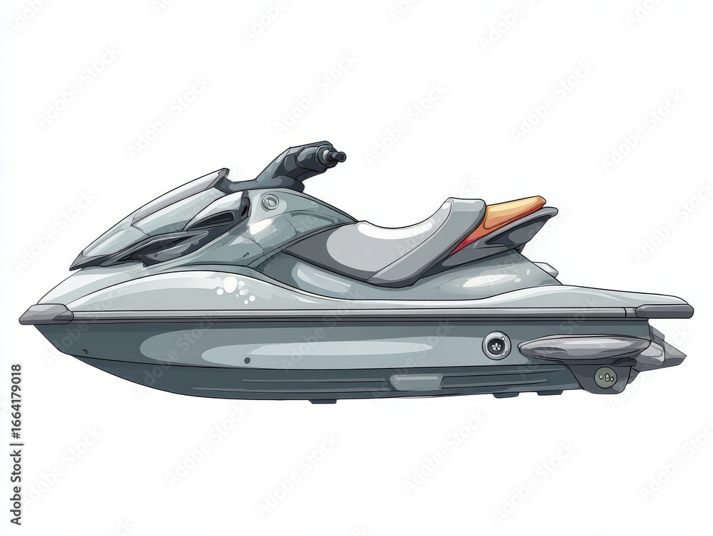 Naklejka premium Light Gray Jet Ski Side Profile on White Background