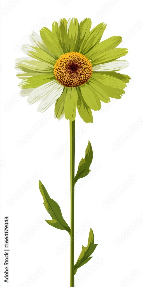 Naklejka premium Light Green Daisy Flower on White Background