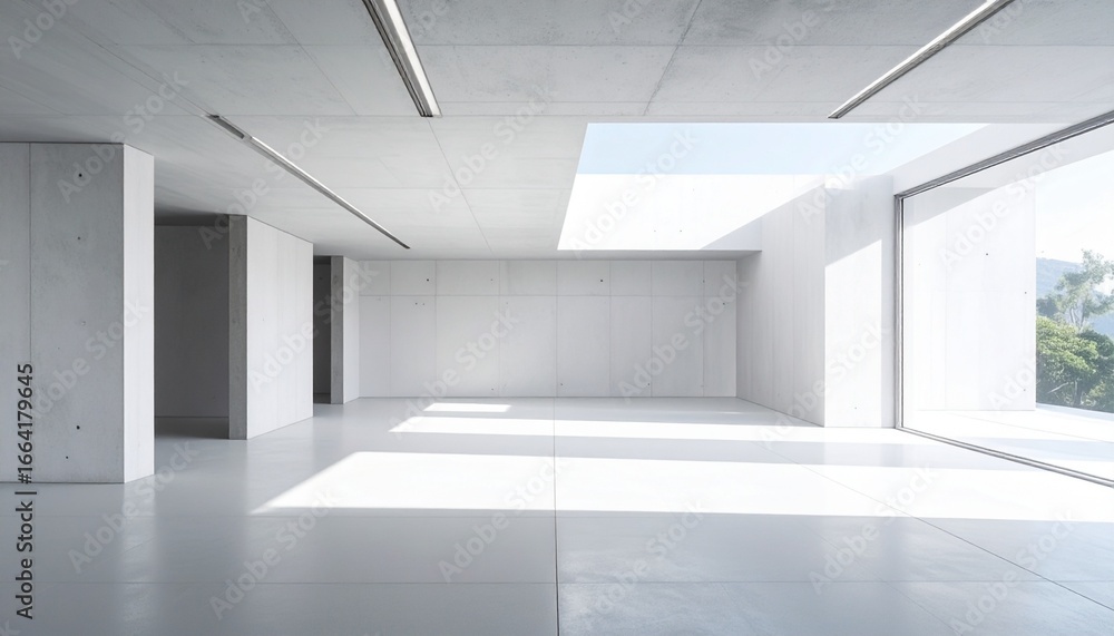 Fototapeta premium Minimalist White Concrete Interior with Geometric Lines