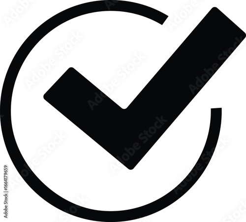 Bold black check mark symbol inside a circular outline perfect for confirmation or approval vector