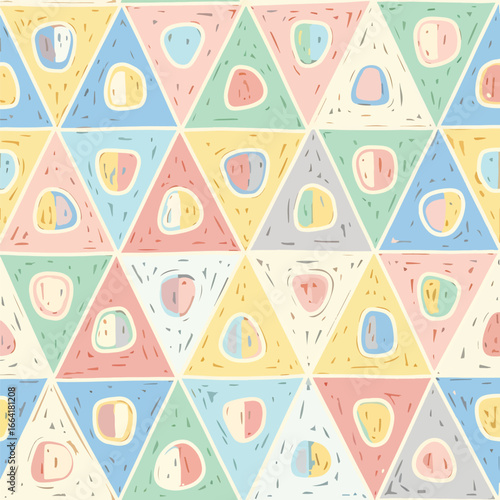 Seamless Pattern, Colorful geometric pattern of triangles with abstract shapes in pastel hues Stock royalty free.