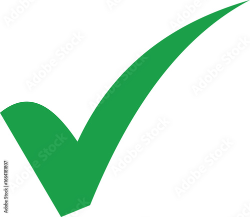 Bright green check mark symbol for approval success and correctness vector