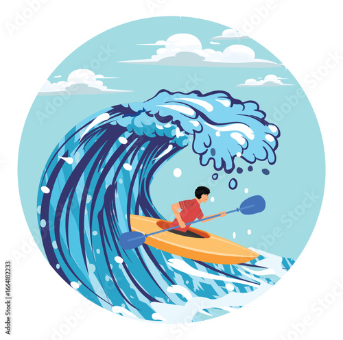 Run away from trapped, hopeless concept, businessman escape from danger wave.