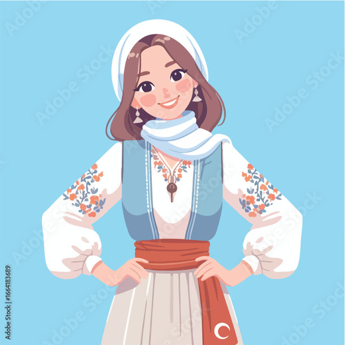 illustration of pretty woman wearing traditional Turkish clothing
