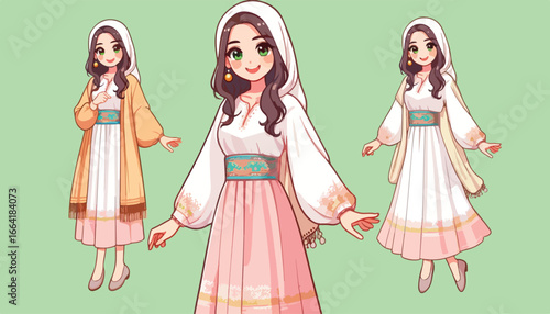 illustration of beautiful girl wearing traditional Turkish clothing