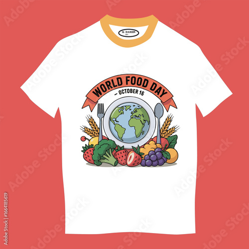 World Food Day T-Shirt Design with Earth, Plate, Fork and Spoon