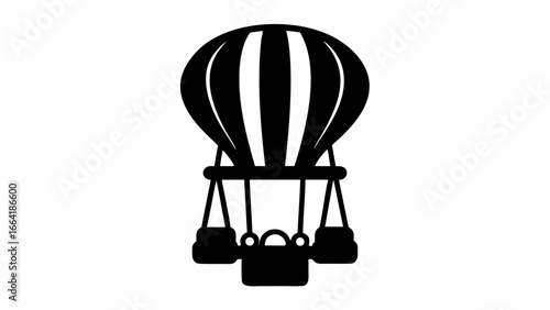 Silhouette of a hot air balloon with basket and vertical stripes on a white background illustration