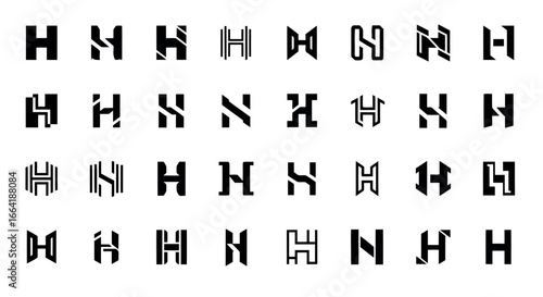 Vector illustration of variations of stylized h letterforms